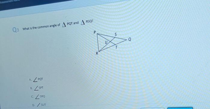 What is the common angle of pqt and rsq