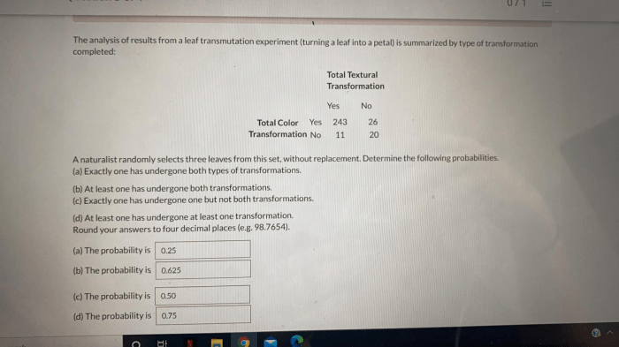 The analysis of results from a leaf transmutation experiment